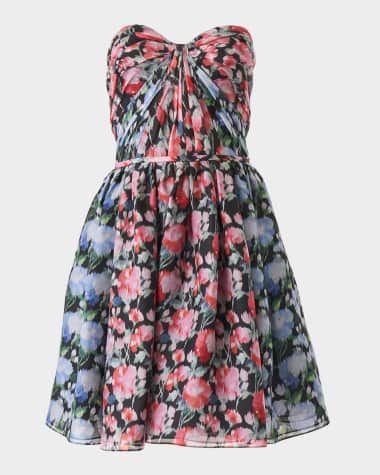 Carolina Herrera Gathered Strapless Floral Mini Dress