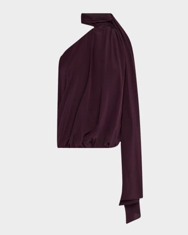 A.L.C. Ada Draped Tie-Neck Silk Top