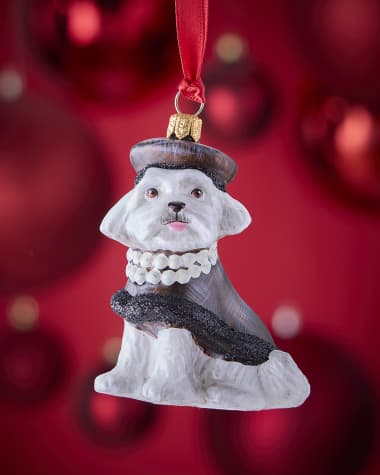 Joy To The World Collectibles Maltese in Leopard Sweater with Pearl Necklace Christmas Ornament