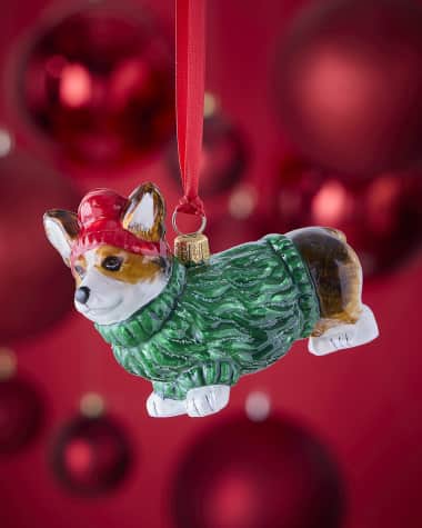 Joy To The World Collectibles Pembroke Welsh Tricolor Corgi in Sweater and Hat Christmas Ornament