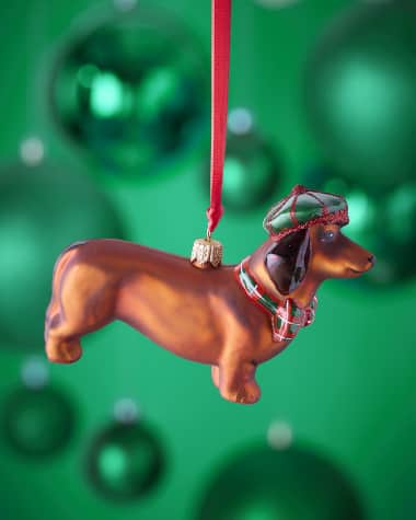 Joy To The World Collectibles Red Dachshund in Newsboy Hat and Bow Tie Christmas Ornament