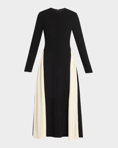 Lela Rose Contrast Stripe Long-Sleeve Midi Dress