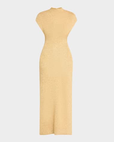 Lela Rose Mock-Neck Sequin Knit Ankle Dress