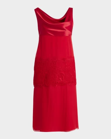 Ferragamo lace-Panel Silk Chiffon Midi Dress