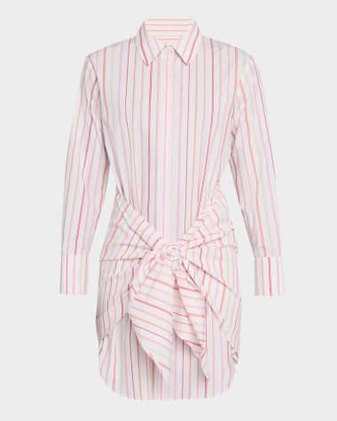 Derek Lam 10 Crosby Trish Striped Tie-Front Shirtdress