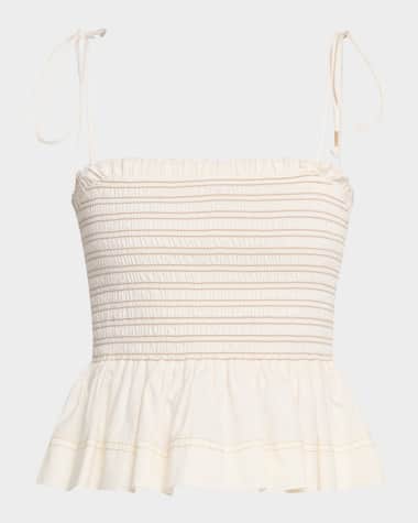 Veronica Beard Ophelia Smocked Sleeveless Peplum Top