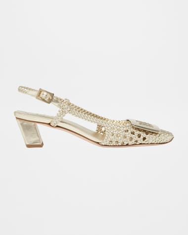 Roger Vivier Belle Vivier Braided Metallic Leather Buckle Slingback Pumps