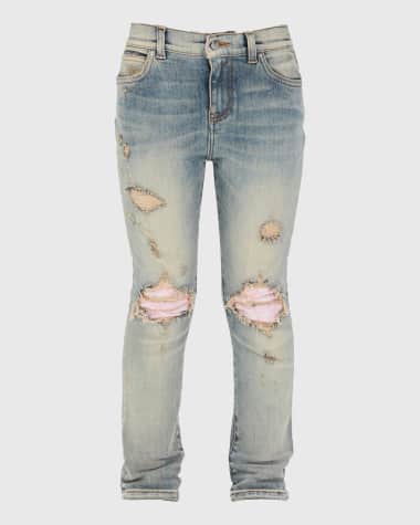 Amiri Kid's Mx1 Distressed Denim Jeans, Size 4-12
