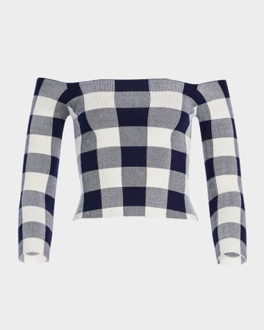 SER.O.YA Vale Gingham Off-Shoulder Knit Top