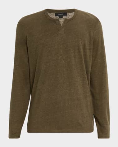 Vince Men's Split-Neck Linen T-Shirt