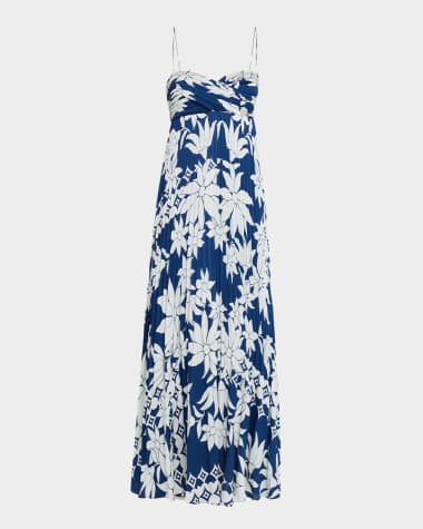 Ungaro Avery Pleated Floral-Print Empire Maxi Dress