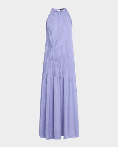 Ungaro Eva Braided-Trim Plisse Halter Maxi Dress