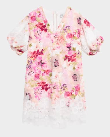 Badgley Mischka Collection Floral-Print Lace & Eyelet Mini Dress