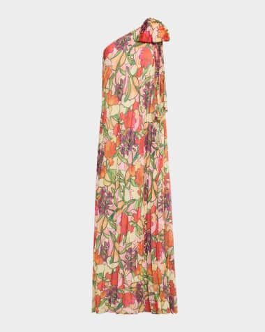 Badgley Mischka Collection Pleated One-Shoulder Bow Gown