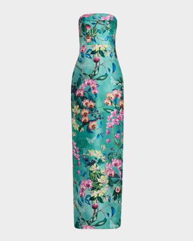 Theia Lulu Floral-Print Mikado Column Gown