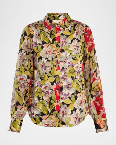 Cinq a Sept Dare Long-Sleeve Canyon Bloom Top