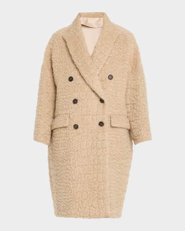 Brunello Cucinelli Paillette Crocco-Effect Mohair Double-Breasted Overcoat