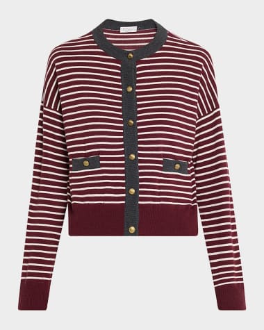 Brunello Cucinelli Striped Wool-Cashmere Crewneck Cardigan