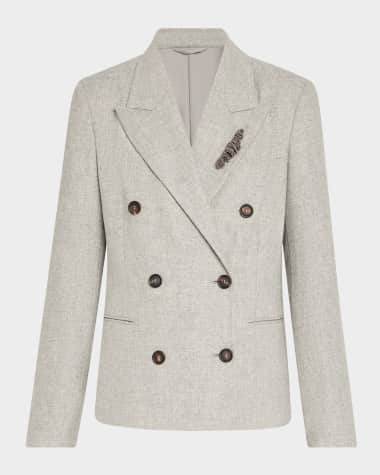 Brunello Cucinelli Cashmere-Wool Flannel Double-Breasted Blazer