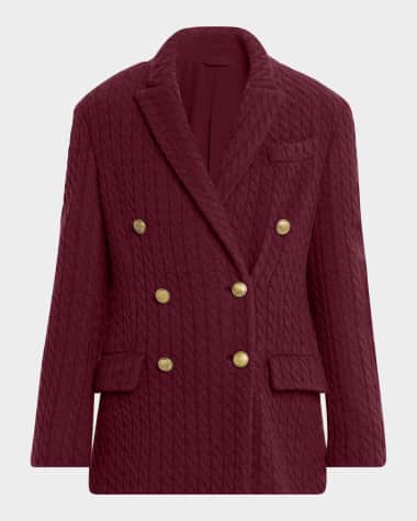 Brunello Cucinelli Cashmere Cable Knit Double-Breasted Blazer