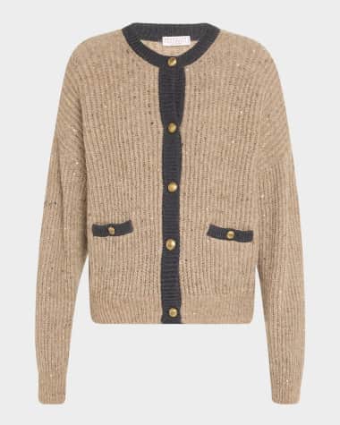 Brunello Cucinelli Wool-Mohair Pailette Bicolor Cardigan