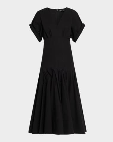 Proenza Schouler Ciara Short-Sleeve Poplin Drop-Waist Midi Dress