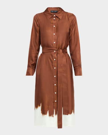 Proenza Schouler Amaya Double-Printed Tie Waist Silk Twill Dress