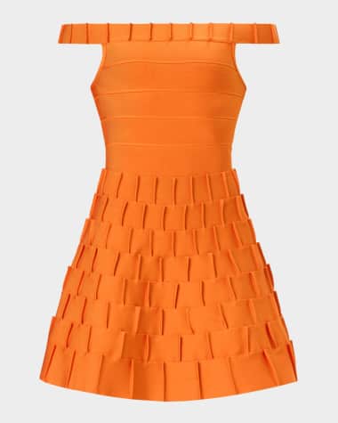 Herve Leger The Catalina Pintuck Off-Shoulder Mini Dress