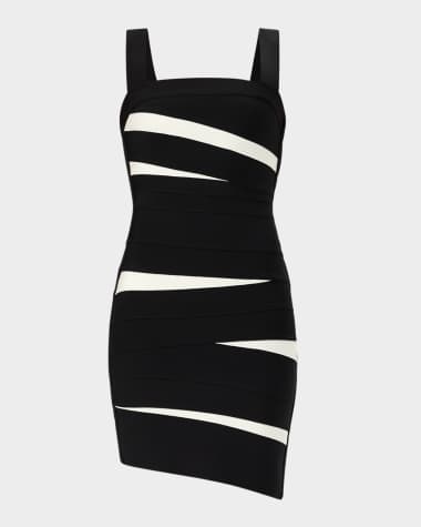 Herve Leger The Eve Sleeveless Two-Tone Bodycon Mini Dress