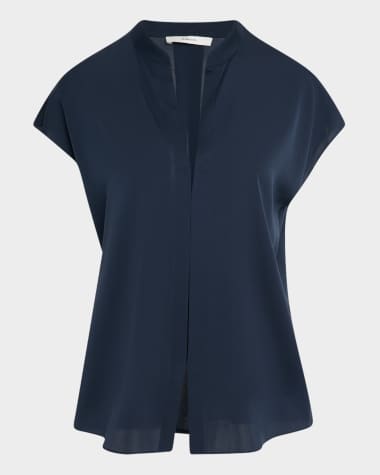 Vince Cap-Sleeve Blouse with Hidden Placket