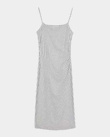 Vince Check Side-Ruched Tank Dress