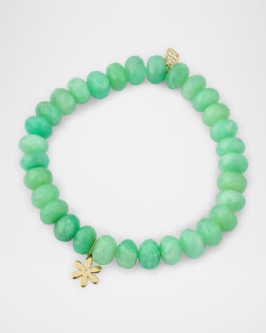 Sydney Evan 14K Gold Diamond Daisy Charm Chrysoprase Beaded Bracelet