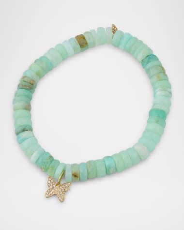 Sydney Evan 14K Gold Diamond Pave Butterfly Charm Peruvian Opal Beaded Bracelet