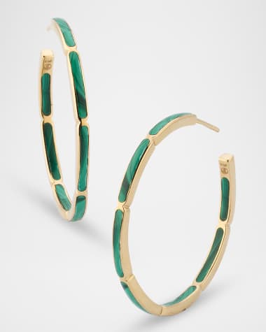 Jan Leslie Inside Out Malachite Hoop Earrings in 18K Yellow Gold