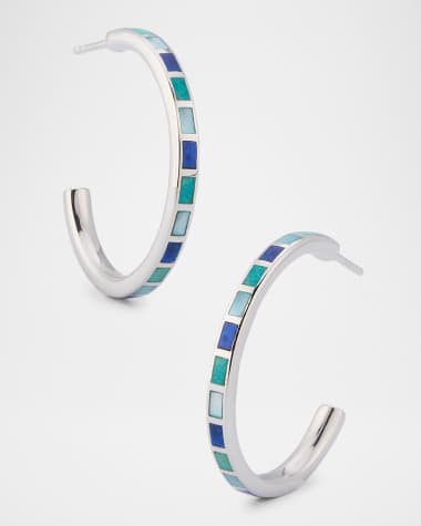 Jan Leslie Lapis, Blue MOP and Turquoise Dash Hoop Earrings in Sterling Silver