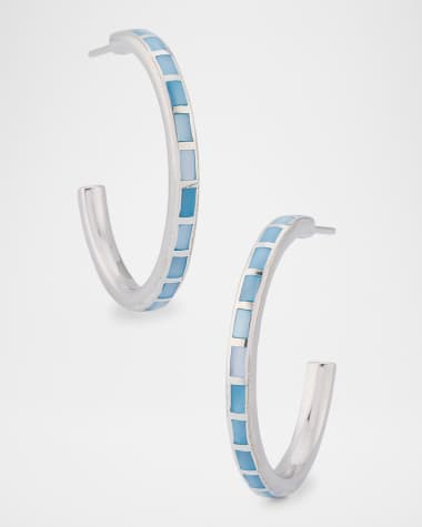Jan Leslie Blue Mother-of-Pearl Dash Hoop Earrings in Sterling Silver