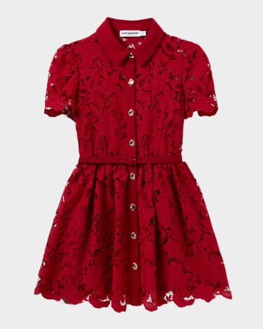 Self-Portrait Belted Floral Lace Mini Shirtdress