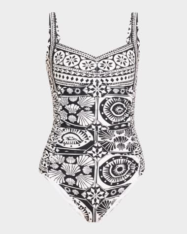 Johnny Was Marysol Sweetheart Ruched One-Piece Swimsuit