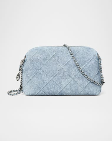 Tory Burch Fleming Denim-Print Suede Crossbody Bag