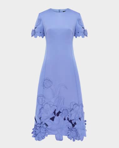 LEO LIN Caroline Floral-Embroidered Cutout Midi Dress
