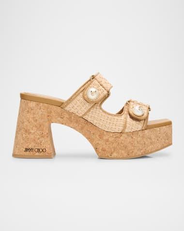 Jimmy Choo Fayence 95 Raffia Dual-Strap Platform Sandals