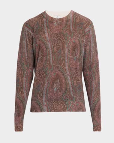 Etro Men's Silk and Cashmere Multi-Paisley Crewneck Sweater