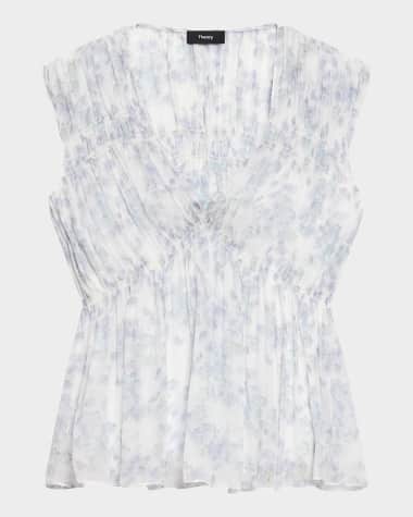 Theory Sleeveless Ruched V-Neck Top