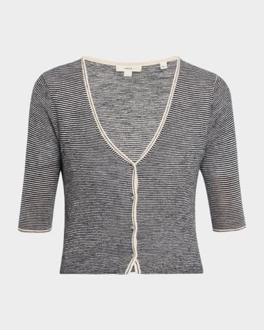 Vince Micro-Stripe V-Neck Cardigan