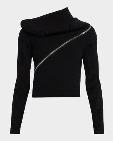 Jean Paul Gaultier Spiral Zipped Cowl-Neck Rib Crop Sweater