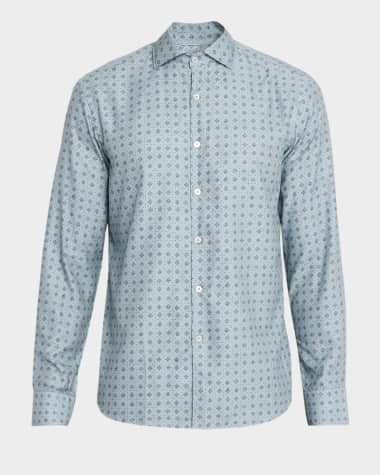 Canali Men's Cotton and Lyocell Geometric-Print Sport Shirt