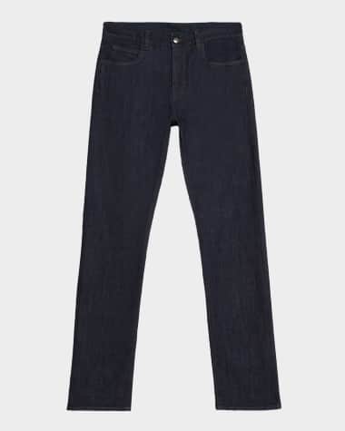 Canali Men's Dark-Wash Denim Straight Fit Five-Pocket Pants