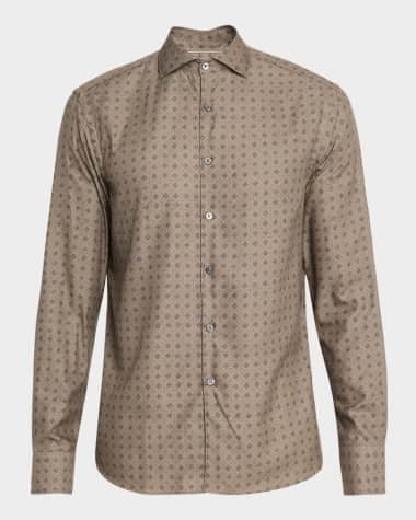 Canali Men's Cotton and Lyocell Geometric-Print Sport Shirt