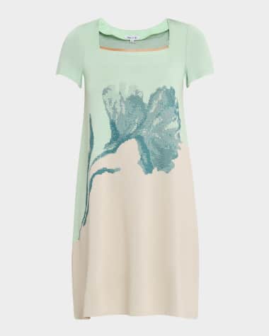 Misook Floral Jacquard Knit Knee-Length A-Line Dress
