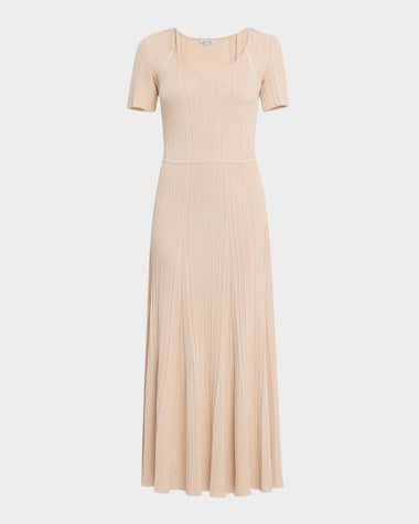 Misook Fit & Flare Ribbed Knit Maxi Dress